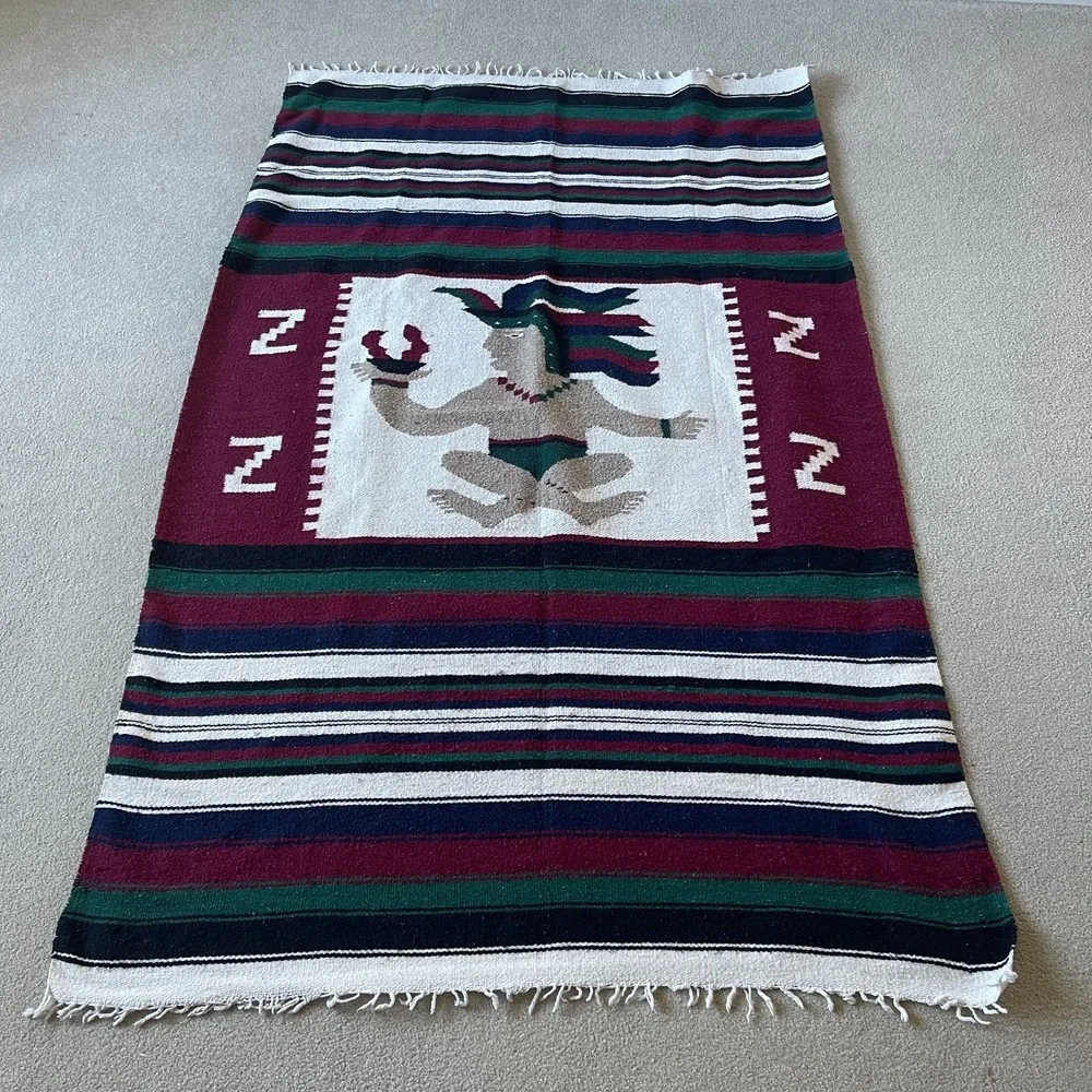 Vintage Mexican Blanket Wall Hanging‎ Art Mayan Tribal Decor Southwest 48x79